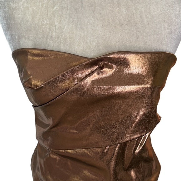 NWT Zara Metallic Bronze Gold Strapless Ruched Corset Cropped Tube Top - M - Picture 6 of 16